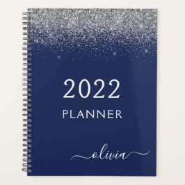 2022 Zilveren Navy Blauwe Glitters Glans Monogram Planner