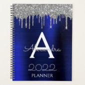 2022 Zilveren Navyblauwe Glitters Glam Monogram Planner (Voorkant)