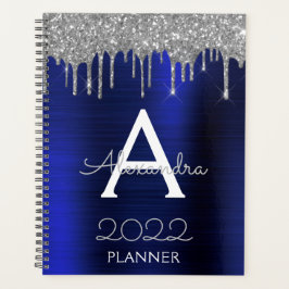 2022 Zilveren Navyblauwe Glitters Glam Monogram Planner