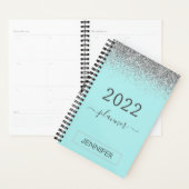 2022 Zilveren Teal Aqua Blauwe Glitter Monogram Me Planner (Display)