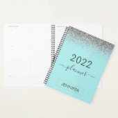 2022 Zilveren Teal Aqua Blauwe Glitters Monogram M Planner (Display)