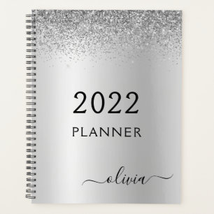 2022 Zilveren Zwarte Glitter Meisjes Monogram Planner