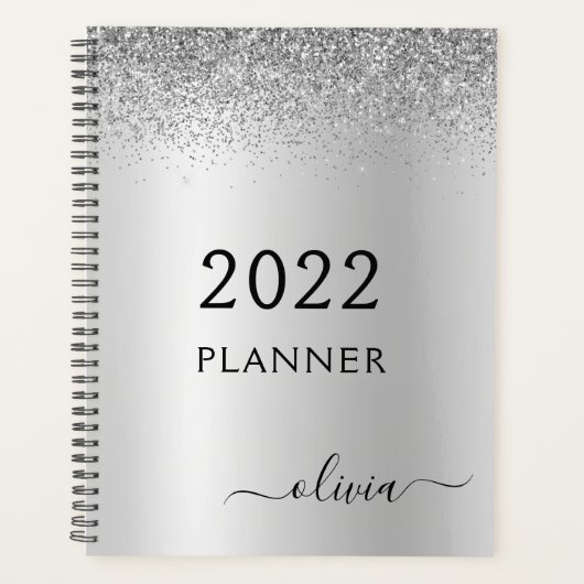 2022 Zilveren Zwarte Glitter Meisjesachtig Monogra Planner (Voorkant)
