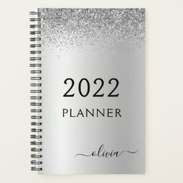 2022 Zilveren Zwarte Glitter Meisjesachtige Monogr Planner
