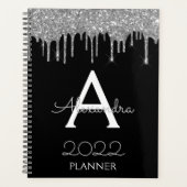 2022 Zilveren Zwarte Glitter Monogram Modern Planner (Voorkant)