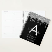 2022 Zilveren Zwarte Glitter Monogram Moderne Planner (Display)