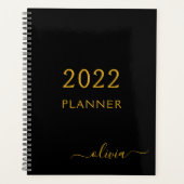 2022 Zwart goudgierige monogram Naam modern Planner (Voorkant)