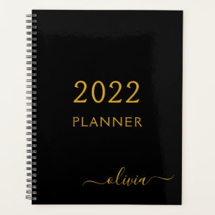 2022 Zwart goudgierige monogram Naam modern Planner