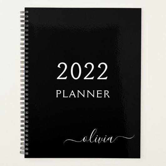 2022 Zwart wit meisje Manuscript monogram Naam Mod Planner (Voorkant)