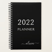 2022 Zwart wit meisje Manuscript monogram Naam Mod Planner (Voorkant)