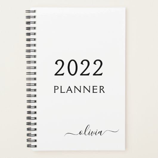 2022 Zwart wit meisje Manuscript monogram Naam Mod Planner (Voorkant)