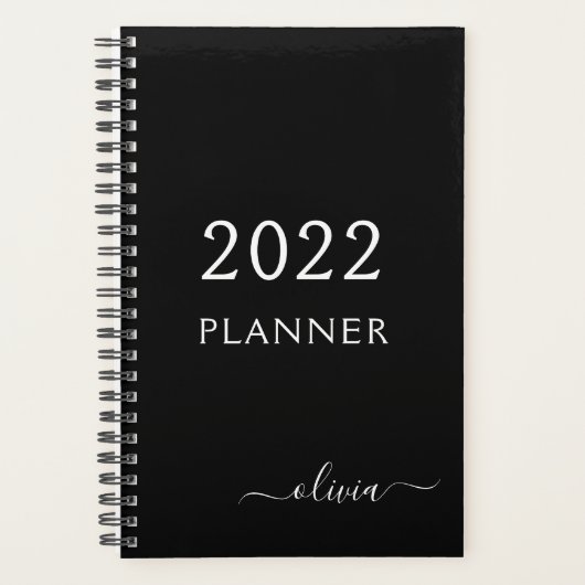 2022 Zwart Wit Meisjesachtig Schrift Merk Naam Mod Planner (Voorkant)