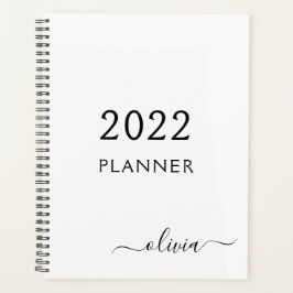 2022 Zwart Wit Meisjesachtig Schrift Monogram Naam Planner