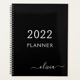 2022 Zwart Wit Meisjesachtig Schrift Monogram Naam Planner
