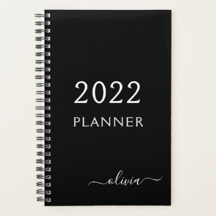 2022 Zwart Wit Meisjesachtig Schrift Monogram Naam Planner