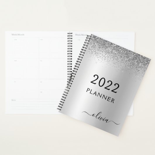2022 Zwart Zilver Glitter Meisjes Monogram Planner (Display)