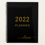 2022 Zwarte Gouden Meisjesachtig Schrift Monogram  Planner<br><div class="desc">2022 Goud en Zwart Monogram Voeg Eigen Schrift Naam Toe 2022 Agenda Bruiloft Evenementenplanner. Dit is het perfecte cadeau voor 16e verjaardag,  bruiloft,  bruidsuitstapje,  jubileum,  babyfeestje of vrijgezellenfeest voor iemand die van glamour luxe en chic stijlen houdt.</div>