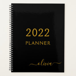 2022 Zwarte Gouden Meisjesachtig Schrift Monogram  Planner