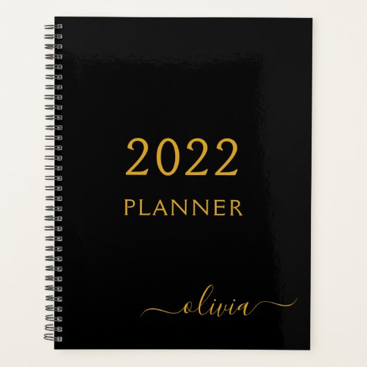 2022 Zwarte Gouden Meisjesachtig Script Monogram N Planner (Voorkant)