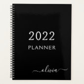 2022 Zwarte Witte Girlachtige Script Monogram Naam Planner (Voorkant)