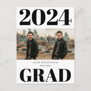 2022Black White Modern Simple Script 2 Photo Afstu Uitnodiging Briefkaart