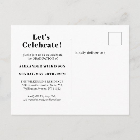 2022Black White Modern Simple Script 2 Photo Afstu Uitnodiging Briefkaart (Achterkant)