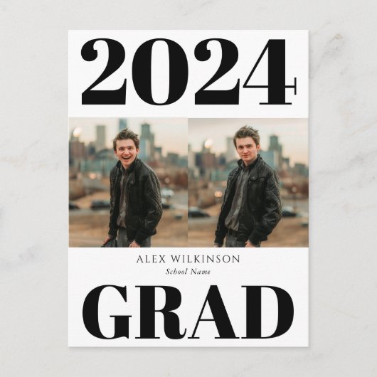 2022Black White Modern Simple Script 2 Photo Afstu Uitnodiging Briefkaart (Voorkant)