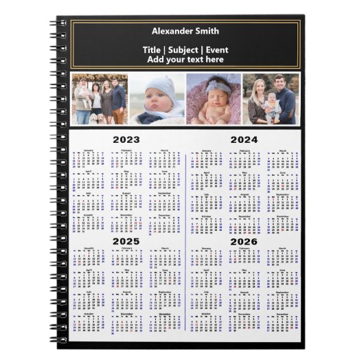 2023 2024 2025 2026 Agenda Aangepaste foto Modern Notitieboek (Voorkant)