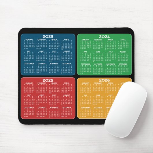 2023 2024 2025 2026 Kalender 4 jaar primaire kleur Muismat (Met muis)