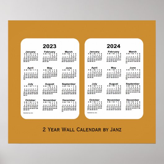 2023-2024 Gold 2 Year Wall Calendar van Janz Poster (Voorkant)