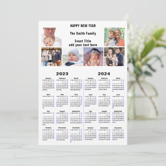 2023 - 2024 Kalenderfotocollage modern script Feestdagenkaart (Staand voorkant)