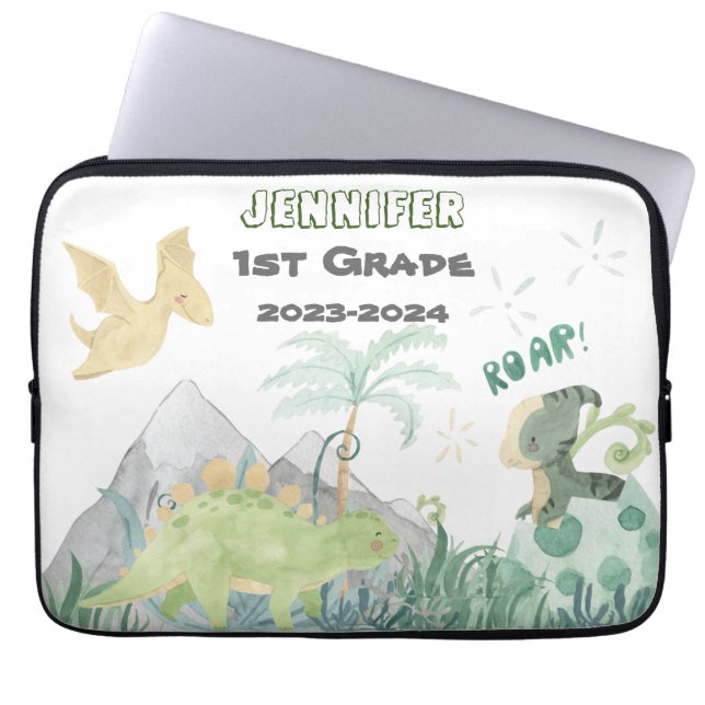 2023-2024 Naam Label Terug naar School Leuke Dinos Laptop Sleeve (Voorkant)
