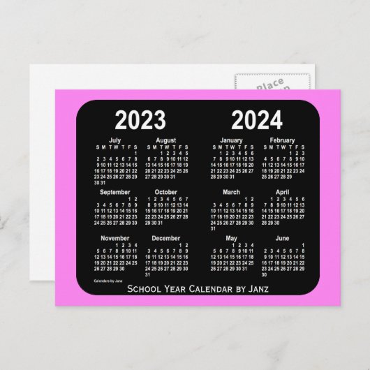 2023-2024 Violet Neon Mini School Agenda van Janz Briefkaart (Voorkant / Achterkant)