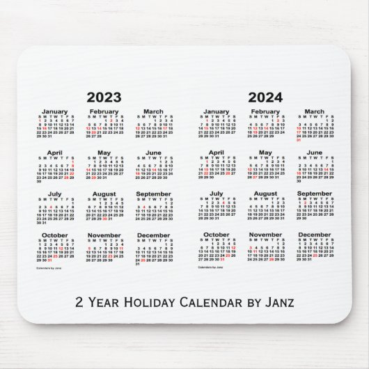 2023-2024 White 2 Year Holiday Calendar door Janz Muismat (Voorkant)