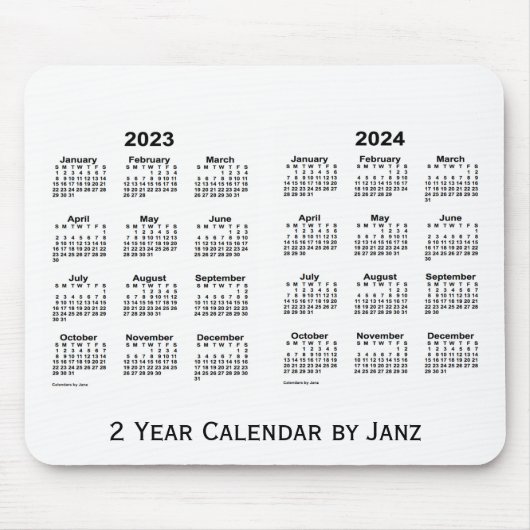 2023-2024 Witte kalender van 2 jaar door Janz Mous Muismat (Voorkant)
