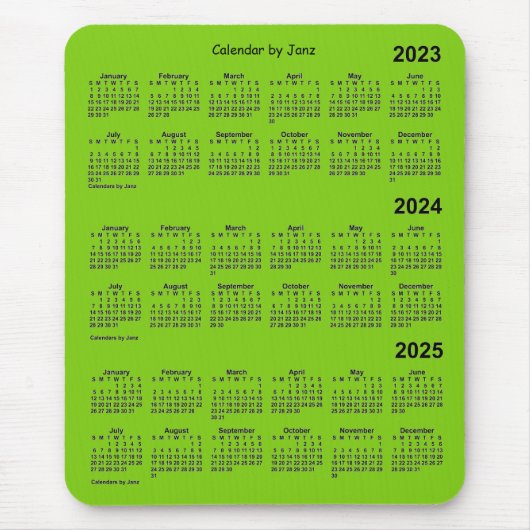 2023-2025 Geel groen 3 jaar agenda van Janz Mou Muismat (Voorkant)