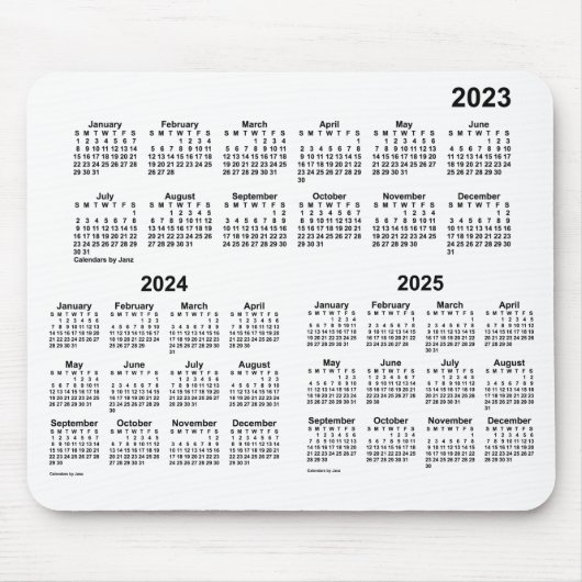 2023-2025 White 3 Year Agenda van de Muismat Janz (Voorkant)