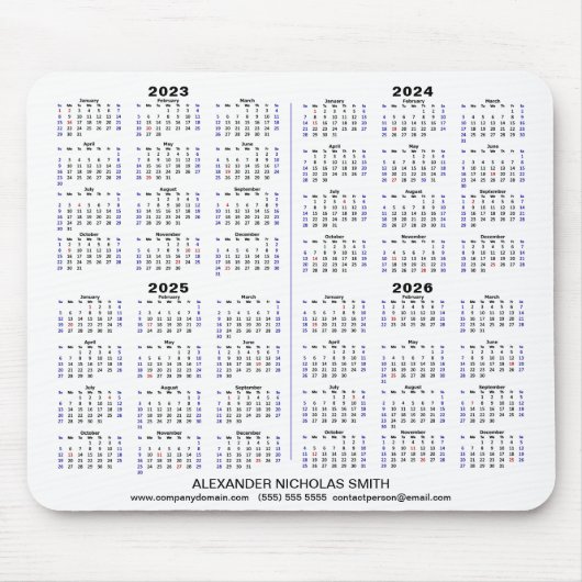 2023 - 2026 Kalender minimalistisch 4 jaar Aangepa Muismat (Voorkant)