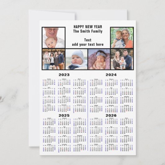 2023 - 2026 Kalenderfotocollage modern script Feestdagenkaart (Voorkant)