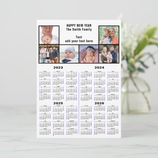 2023 - 2026 Kalenderfotocollage modern script Feestdagenkaart (Staand voorkant)