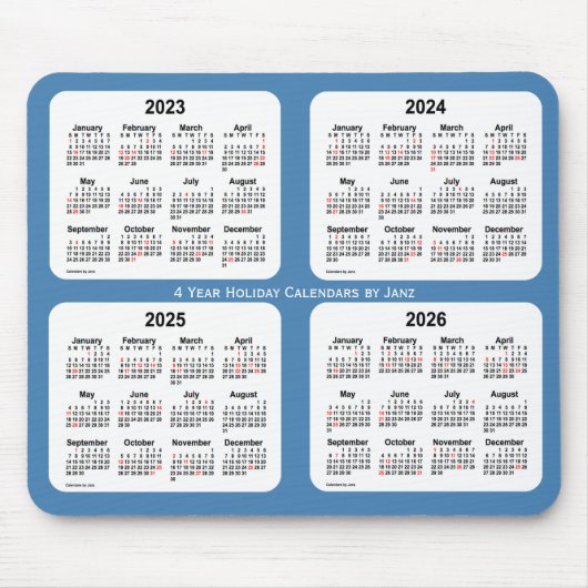 2023-2026 Steel Blue Holiday Agenda van Janz Muismat (Voorkant)