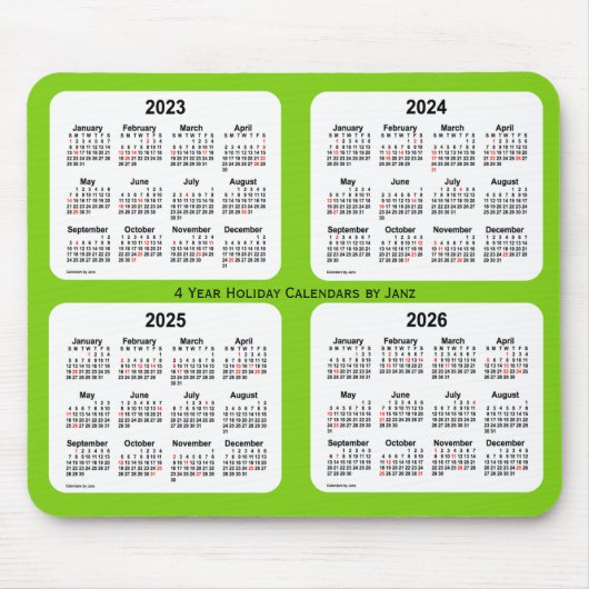 2023-2026 Vakantikalender van Janz Yellow Green Muismat (Voorkant)