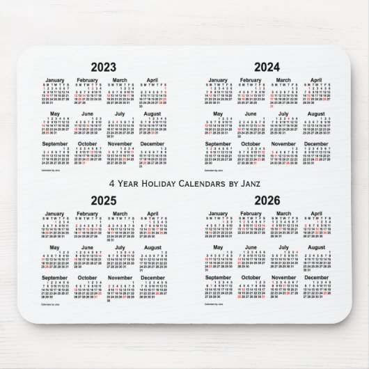 2023-2026 White Holiday Calendar van Janz Muismat (Voorkant)