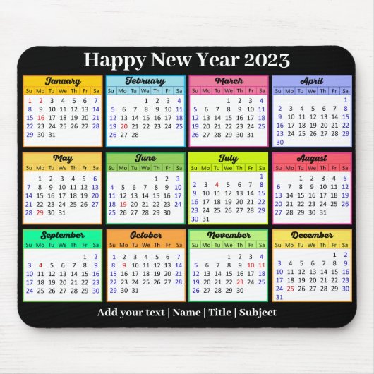 2023 - Aangepaste kalendertekst - Witte zwarte min Muismat (Voorkant)