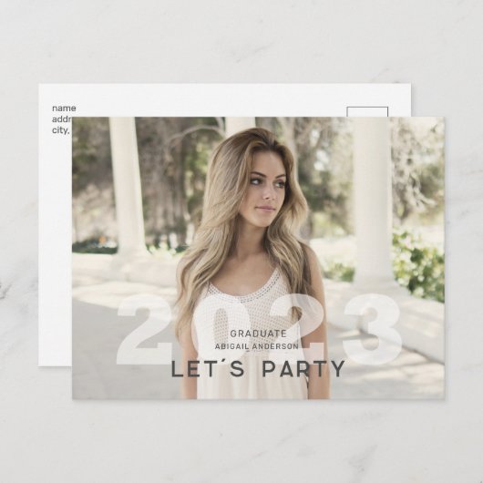 2023 Afstudeerder Photo Neutral Party Invitation B Briefkaart (Voorkant / Achterkant)