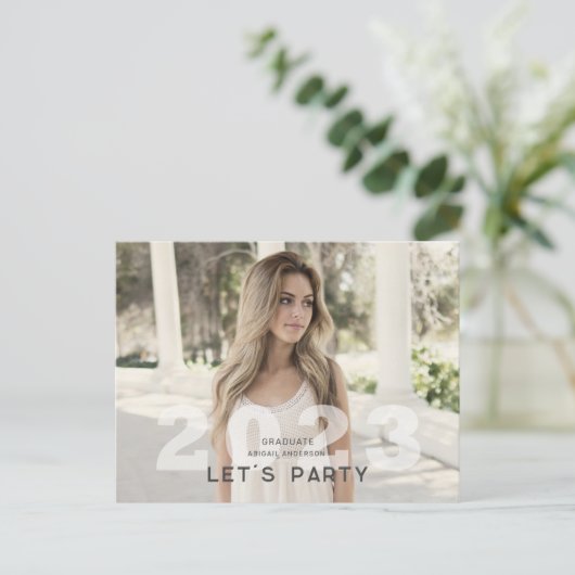 2023 Afstudeerder Photo Neutral Party Invitation B Briefkaart (Staand voorkant)