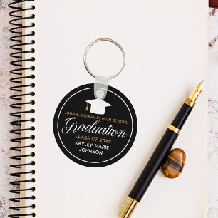 2023 Afstuderen Black Gold Custom School Monogram Sleutelhanger