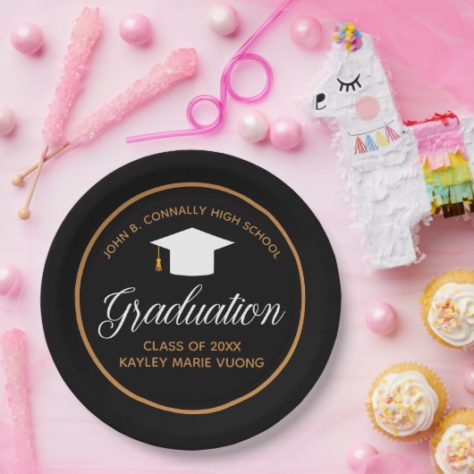 2023 Afstuderen Black Gold Custom School Party Papieren Bordje (Feest)