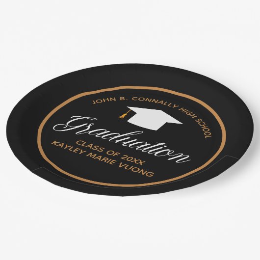 2023 Afstuderen Black Gold Custom School Party Papieren Bordje (Gekanteld)