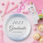 2023 Afstuderen Blue Glitter Papieren Bordje (Feest)